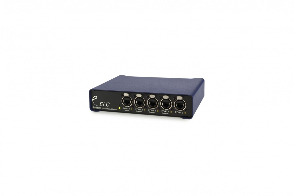 DLS5PoE DmXLAN switch 5: Professional 5 ports 10/100mbit Ethernet switch with 4x PoE (Power over Ethernet)