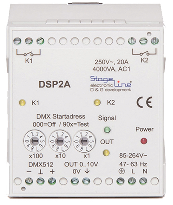 DSP2A 2 ch. relayboard 250V/20A, DIN Rail