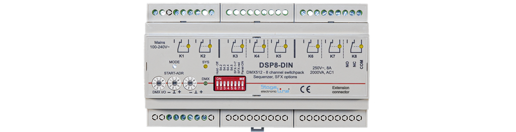 DSP8 DIN - 8 ch. relayboard 250V/8A SPDT, plug connectors