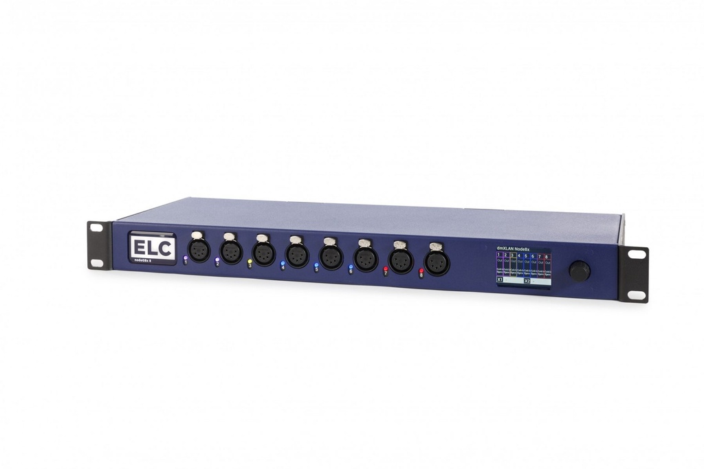 DLN8GBX DmXLAN node8 with 2 GigaBit ethernet ports & 8 full isol. active feedback DMX ports with TFT screen