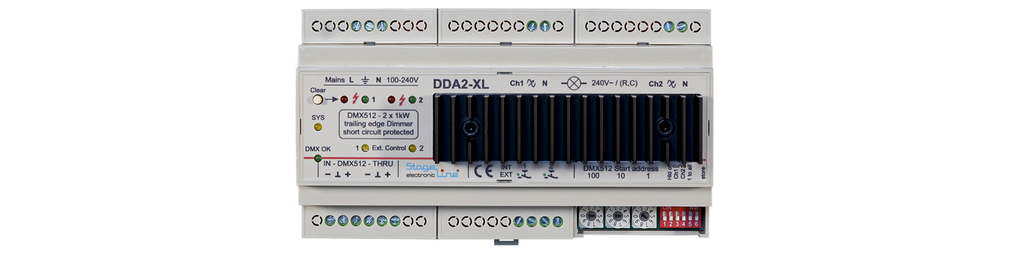 DDA2-XL LED DMX Dimmer 2x1kW, trailing edge, DIN-Rail