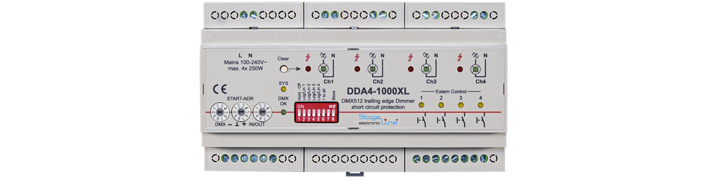 DDA4-1000XL DMX Dimmer 4x250W,trailing edge, DIN-Rail