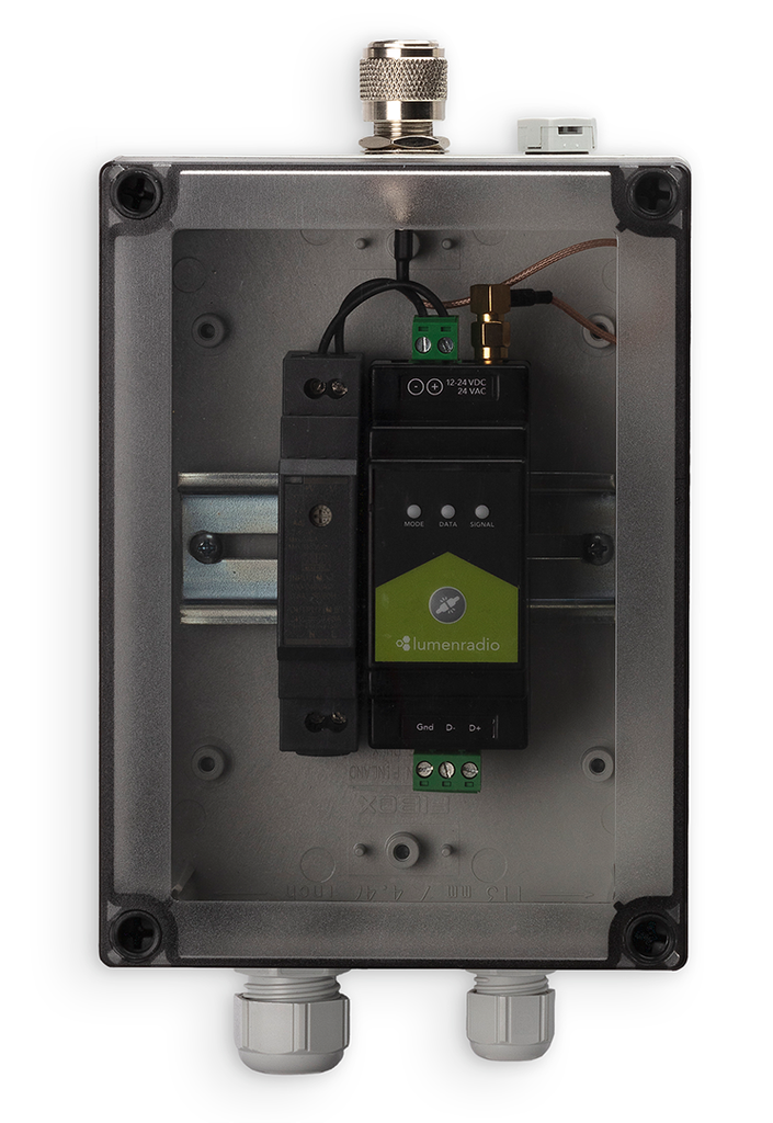 LumenRadio Galileo DIN Rail IP67 enclosure kit - IP67 Enclosure with N antenna connector