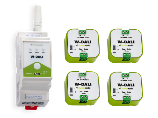 [LUR-810-4100] LumenRadio W-DALI Evaluation bundle (1 DIN + 4 Node)